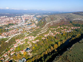 Aerial view of center of town of Lovech, Bulgaria
