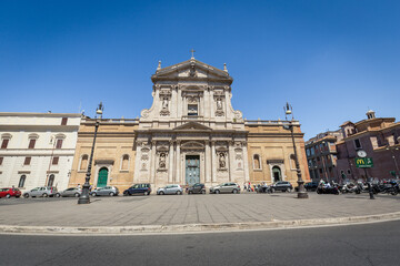 Fototapeta na wymiar Street view of Piazza di San Bernardo and Chiesa di Santa Susanna alle Terme di Diocleziano, Roma, Italy