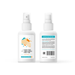 Antiseptic sprey mock-up, label design with hand sanitizer symbols and graphics