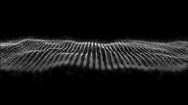 Abstract Network Mesh Waving Fx Background Loop/ 4k animation of an abstract fractal background with mesh surface and particle lines waving and seamless looping