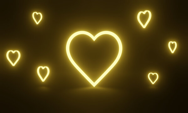 Yellow Neon Heart. Glowing  Light.