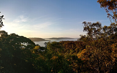 Obraz premium Beautiful morning view of the ocean, West Head Lookout towards Barrenjoey Head, Palm Beach, Sydney, New South Wales, Australia 