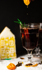 Mulled wine. New Year Christmas background. 