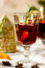 New Year Christmas background. Mulled wine