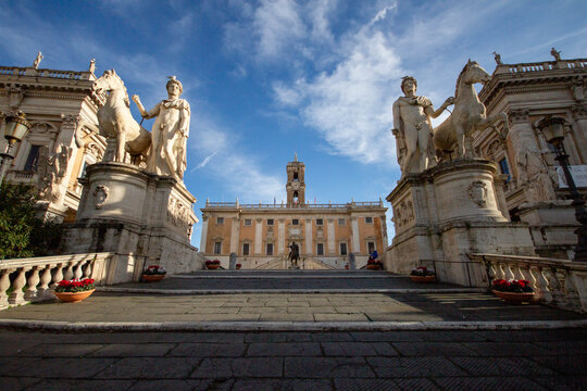 Campidoglio square,is a monumental square located on the top of the Campidoglio hill in Rome, its present form in the sixteenth century,The Capitol area.City of Rome,Italy.