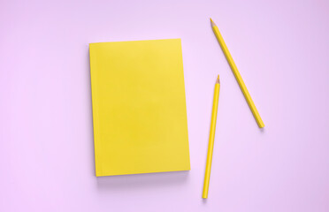 flat lay yellow color book stationery