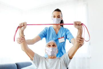 nurse doctor senior care exercise physical therapy ecercising help assistence retirement mask virus...