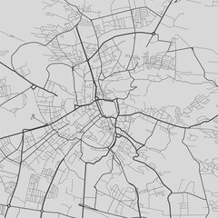 Urban city map of Lviv. Vector poster. Grayscale street map.