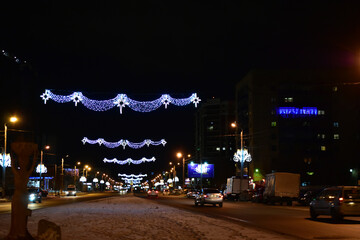 New year's night illumination in the night city. 07.12.2020. 