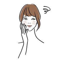 肌トラブルに悩む女性のイラスト