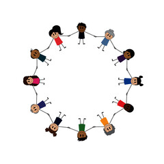 Stick people of different races and ages vector illustration