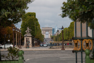 Fototapeta na wymiar Famous Champs-Elysees and Arc de Triomphe in Paris, France