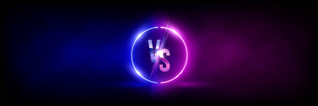 Versus VS Sign In Neon Circle Frame In Fog Background