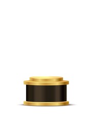 Award trophy with golden and black podium isolated on white background. Champion glory in competition vector illustration. Hollywood fame in film and cinema or championship in sport