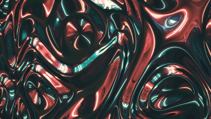 Dark bronze metallic texture with flowing ripples and deep shadow. Stylish reflection flow in 3d rendering holographic abstract background in 4K video.