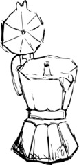Geyser coffee maker freehand drawing in black and white. Hand drawn sketch in monochrome isolated on white background. Vector, cartoon, doodle drawing for coffee house, restaurants, menu.