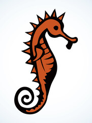 Sea Horse. Vector drawing. Sea fish