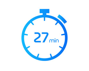 27 Minutes timers Clocks, Timer 27 mins icon, countdown icon. Time measure. Chronometer vector icon isolated on white background