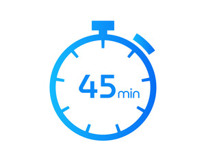 45 Minutes timers Clocks, Timer 45 mins icon, countdown icon. Time measure. Chronometer vector icon isolated on white background