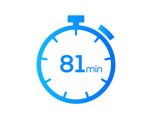81 Minutes timers Clocks, Timer 81 mins icon, countdown icon. Time measure. Chronometer vector icon isolated on white background