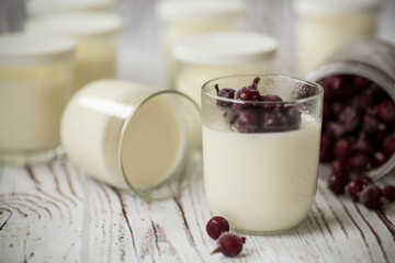 Homemade sweet yogurt with frozen berries in a glass