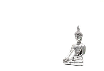 Statue silver  buddha  on white background.