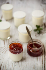 homemade sweet yogurt with fruit jam in a glass