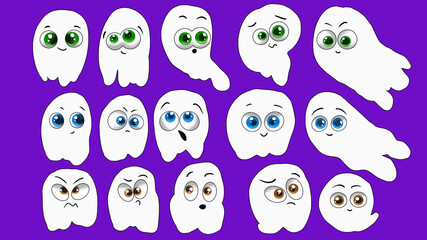 Obraz premium Ghost illustration set cartoon style. Simple game icons Halloween ghost stamps.