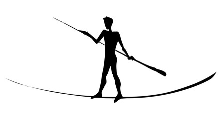 A man is walking on a tightrope. Vector drawing