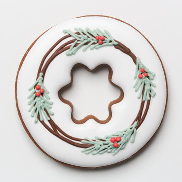 Gingerbread cookie isolated on white background, close up. Serie of photos. 