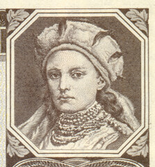 Księżna Dobrawa - żona Mieszka Pierwszego - portret na banknocie polskim - 2 złote 1936									
 - obrazy, fototapety, plakaty