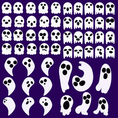 Ghost illustration set cartoon style. Simple game icons Halloween ghost stamps.