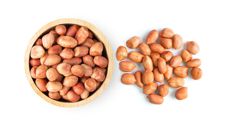 Roasted peanuts isolated on white background