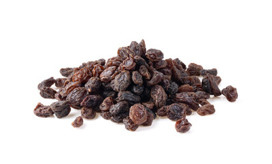 Dried raisins on white background