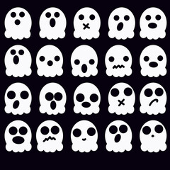 Ghost illustration set cartoon style. Simple game icons Halloween ghost stamps.
