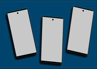 CMYK Template for infographics or presentation. Mockup generic device. Vector smartphone isolated on blue background. Simple vector. Smartphone from different angles. 3d realistic phones.