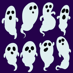 Obraz premium Ghost illustration set cartoon style. Simple game icons Halloween ghost stamps.