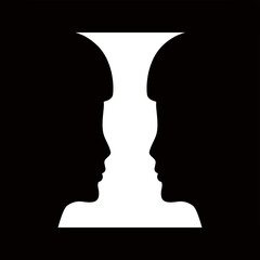 Two human faces silhouette or vase. Optical illusion. Vector illustration.