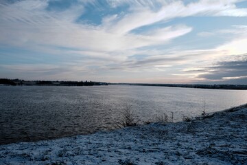 Volga river near the town of Uglich, Yaroslavl region, Russia, December 3, 2020
