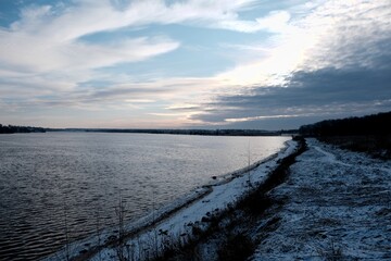 Volga river near the town of Uglich, Yaroslavl region, Russia, December 3, 2020