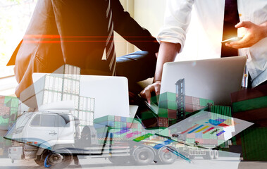 Business man working graphs and diagrams on laptop computer ,concept in Industrial and 
container transport
 