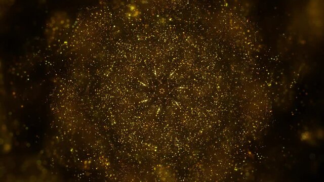 Golden glitter sand or dust creating abstract cloud formations metamorphosis. Art backgrounds. Super Slow Motion at 1000fps.	