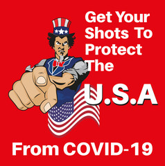 Get your Covid shots to protect the USA from COVID-19  Vector illustration