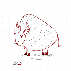 Bull symbol of the year. Hand drawn illustration for greeting card, print, stickers, posters design.