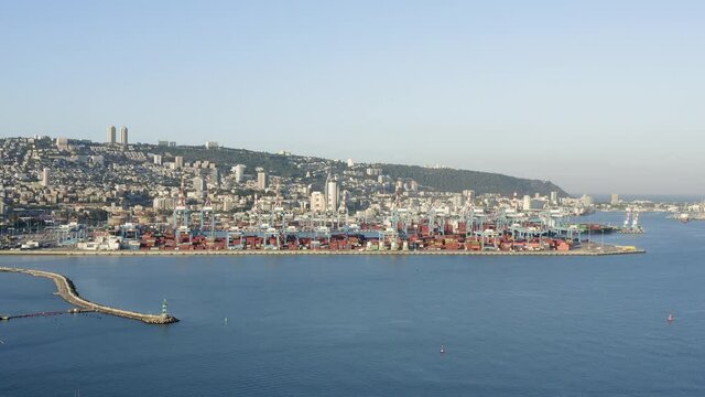 Aerial view of Haifa, Israel, as seen from the City commercial Port.