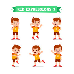 cute little kid boy in various expressions and gesture set