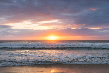 Fototapeta na wymiar Golden sunrise view over ocean. Gold Coast, Australia