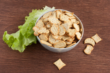 delicious dry cookies, biscuits, crackers with salt and dry herbs