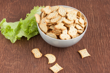 delicious dry cookies, biscuits, crackers with salt and dry herbs