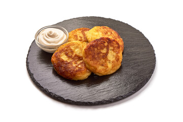 Fried potato pancakes, isolated on white background